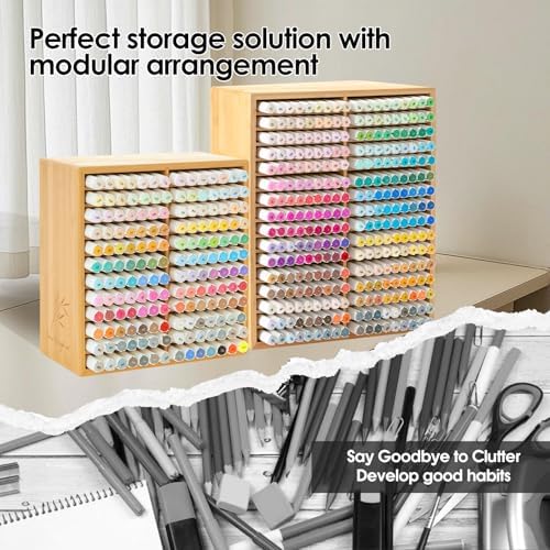 Marker Organizer for 288 Markers,Bamboo Wooden Desk Storage Organizer Rack,Markers Pens Pencils Art Brushes Storage Holder for Home Classroom Office Decor - Image 6