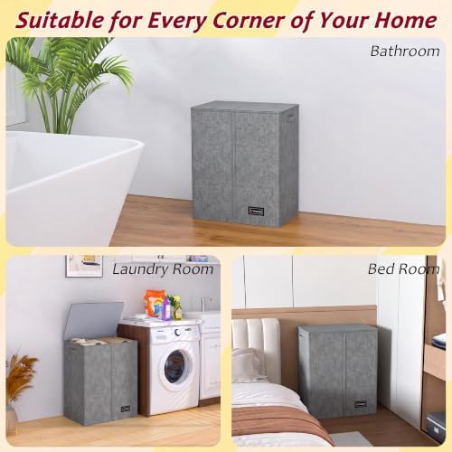 135L Laundry Hamper 2 Section, Large Laundry Hamper with Lid, Dirty Clothes Hamper with 2 Removable Inner Bags, Collapsible Laundry Basket Organizer for for Clothes Toys Towels, Hamper 2 Compartment - Image 7