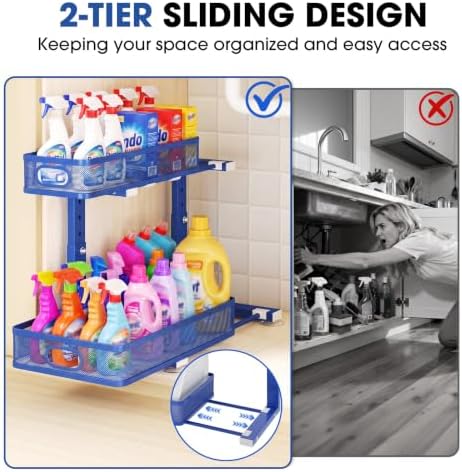 Under Sink Organizer, 2-Tier Pull-Out Cabinet Storage Shelf, Dark Blue - Image 4