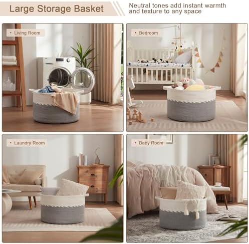 OIAHOMY 125L Extra Large Blanket Basket, Jumbo Cotton Laundry Basket Grey - Image 6