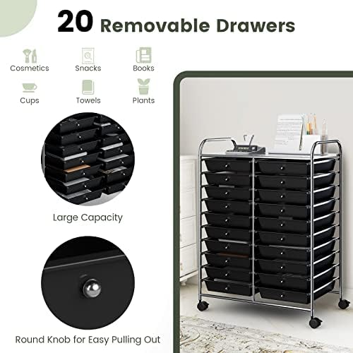 COSTWAY 20-Drawer Rolling Storage Cart, Utility Storage Organizer Cart - Image 4