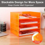 Gelite Acrylic File Organizer for Desk 4 Tiered Stackable Letter Tray Office Paper Storage Desktop Document Sorter, Neon Orange - Image 6