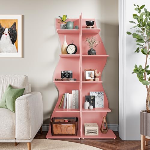LITTLE TREE Small Corner Shelf, Modern 5-Tier Wall Corner Bookshelf, Stylish Bookcase Storage Rack for Small Space, Living Room, Bedroom, Pink, 1 Pack - Image 4