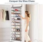 Whitmor 36 Pair Over the Door Shoe Rack,12 Tier Hanging Shoe Organizer with Metal Frame & Mesh Shelves, Heavy Duty Shoe Storage Holder for Door, 74" H x 21.7" W x 7.5" D, Gunmetal Gray - Image 3