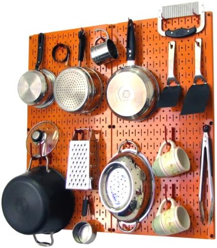Wall Control Kitchen Pegboard Organizer Pots and Pans Storage Rack Organization Kit with Orange Pegboard and Red Accessories by Wall+Control