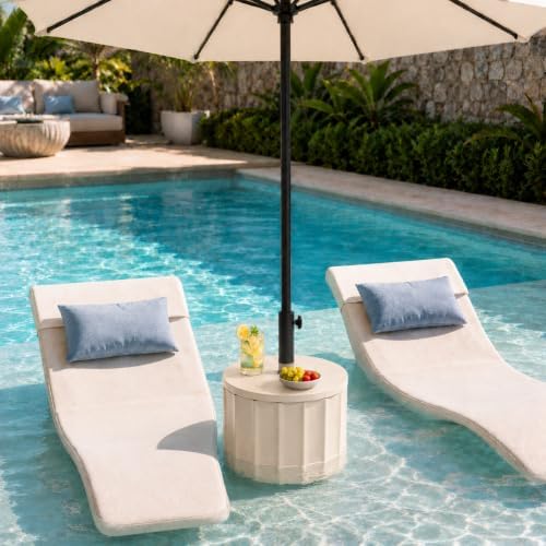Umbrella Side Table with Hole, Weighted Umbrella Base, Beige - Image 5