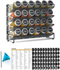 SpaceAid Spice Rack Organizer with 24 Spice Jars, 386 Spice Labels, Chalk Marker and Funnel Set for Cabinet, Countertop, Pantry, Cupboard or Door & Wall Mount -24 Jars, 11.8" W × 10.8" H, Black by SpaceAid