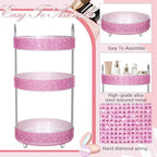 Honeydak Rotating Perfume Organizer Tray, 3 Tiers, Resin Diamond, Pink - Image 3