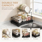 2-Tier Large Dish Drying Rack for Kitchen Counter, Dish Rack Auto Drain - Image 3