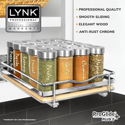 LYNK PROFESSIONAL® Élite™ Pull Out Spice Organization for Cabinets - 8-3/8 inch Wide – Spice Rack for Inside Cabinets – Wood/Chrome - Sliding Spice Rack Organizer for cabinet – Spice Rack - 1 Tier - Image 2