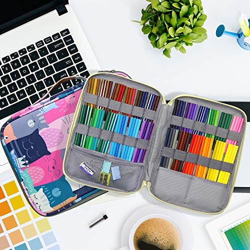 YOUSHARES 96 Slots Colored Pencil Case, Large Capacity Pencil Holder Pen Organizer Bag with Zipper for Prismacolor Watercolor Coloring Pencils, Gel Pens for Artist (Learning Cat) - Image 5