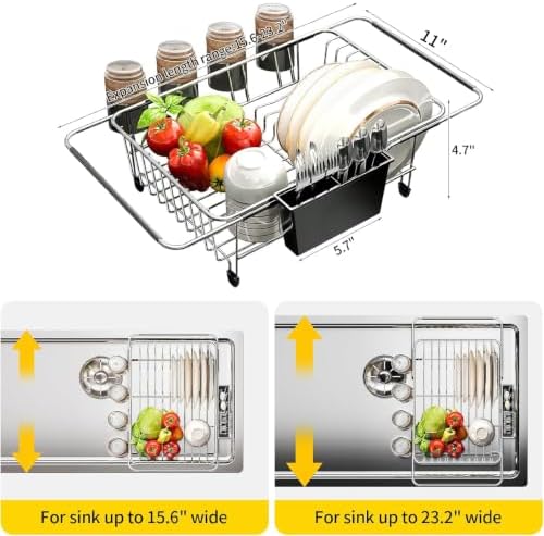 PureBox Expandable Dish Drying Rack Over/in-Sink Stainless Steel Organizer - Image 3