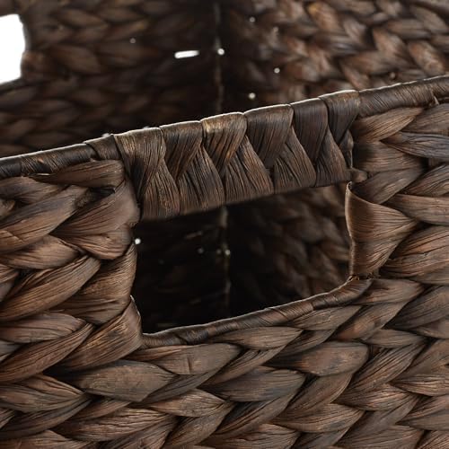 Casafield 10.5" x 10.5" Water Hyacinth Storage Baskets, Espresso - Set of 4 Collapsible Cube Organizers, Woven Bins for Bathroom, Bedroom, Laundry, Pantry, Shelves - Image 5