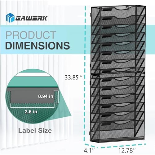 Gawerk 15-Tier Wall File Organizer Hanging Wall File Holder Wall Mount Paper Folder Organize, Mesh Magazine Document Mail Organizer Wall Organizer for Office School Home, Black - Image 2