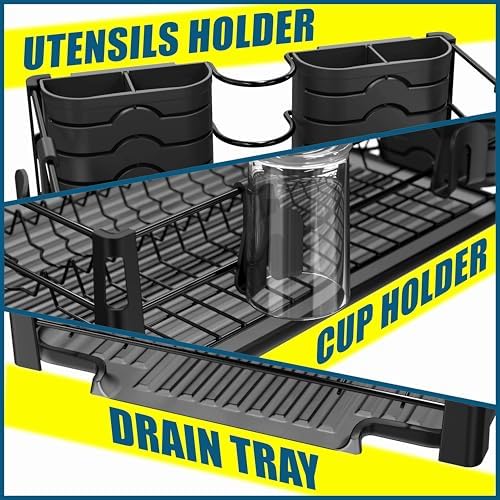 Simple Houseware Dish Drying Rack, Black - Image 3