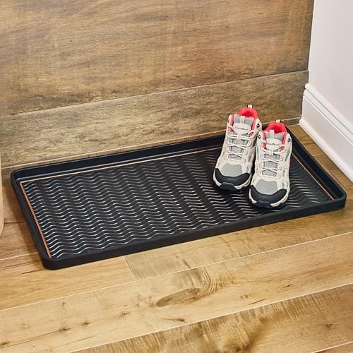 Eddie Bauer Rubber Boot Tray – Lake Waves Design, 16"x32", Black – Waterproof Entryway Boot Mat - Image 6