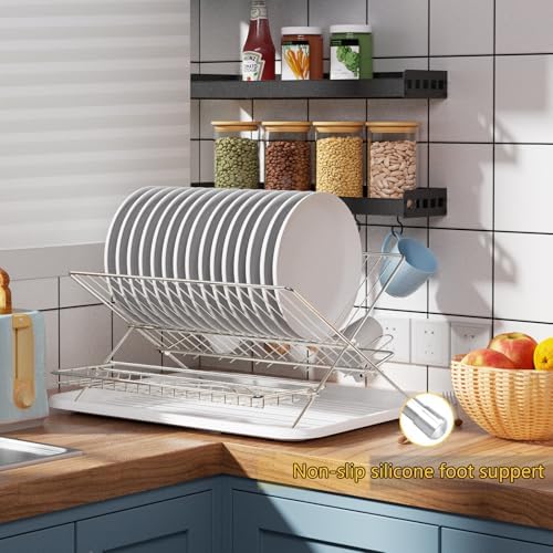 Collapsible Cup Drying Rack, Space Saving Foldable Stainless Steel(304) Mug Holder for Kitchen Counter,Compact 5-Glass Cup Rack Metal 3-Tier Large Capacity - Image 3