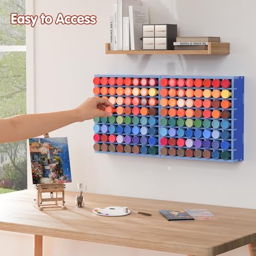 Krafetto 2 Pack 64-Grid Paint Organizer for 2 Oz Bottles, Wall Mount, Blue - Image 4