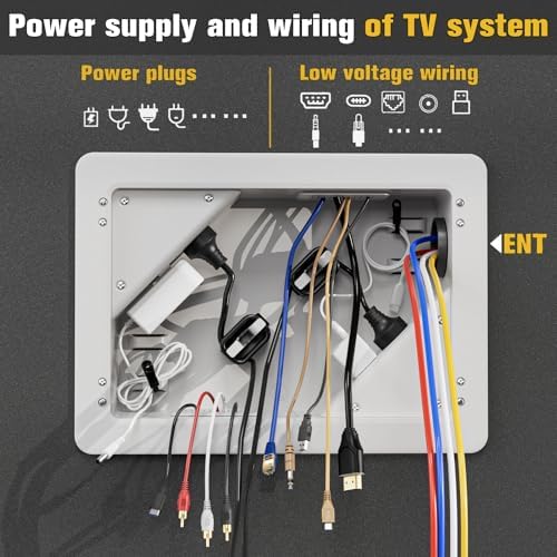 in-Wall TV Box with Flange for Home Theater Installation, Cord Hider for Wall Mounted TV, with 2 Duplex Outlets, Cable Bracket, LV Cable & 1-1/2" ENT Entrance, Ideal for New or Retrofit Job, 2 Pack - Image 4