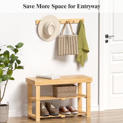 BAMBUROBA Bamboo Shoe Bench, 3-Tier Entryway Storage Rack,Natural - Image 3
