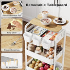 3 Tier White Rolling Cart with Wood Table Top,Metal Storage Organizer Carts - Image 7