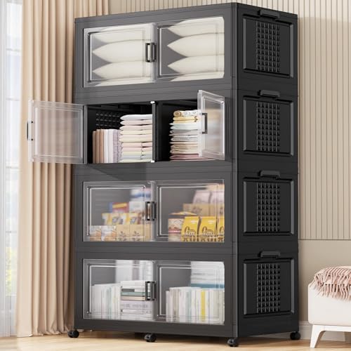 BROVIEW 800Qt Stackable Storage Bins with Lid for Room Closet, 4Pack,Black by BROVIEW-EnjoytheArtofLife