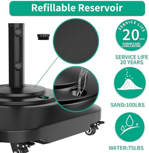 QZER Large Fillable Umbrella Base with 5 Wheels, Outdoor Umbrella Stand - Image 3