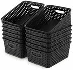 WYT 12-Pack Plastic Small Shelf Storage Weave Baskets for Organizing, Black by WYT