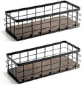 ROSE BLOOM Small Metal Wire Storage Basket, Decorative Wood Base Organizer Bins for Bathroom, Kitchen, Laundry Room, Pantry, Basket for Toilet Paper, Fruits, Spices (2 Pack) by ROSEBLOOM