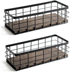 ROSE BLOOM Small Metal Wire Storage Basket, Decorative Wood Base Organizer Bins for Bathroom, Kitchen, Laundry Room, Pantry, Basket for Toilet Paper, Fruits, Spices (2 Pack) by ROSEBLOOM