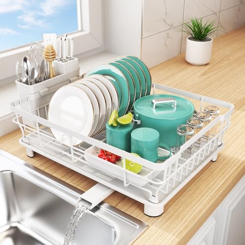 Dish Drying Rack for Kitchen Counter,12.8" W x 16.9" L,White by Ricobes