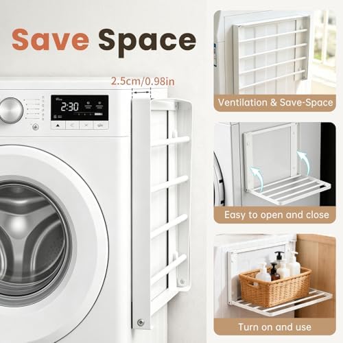 Foldable Wall Mounted Clothes Drying Rack,Space-Saving Laundry Drying Rack, Magnetic & Punch-Free Retractable Hanging Rack with 4 Drying Bars, Heavy-Duty Fold Down (White) - Image 6