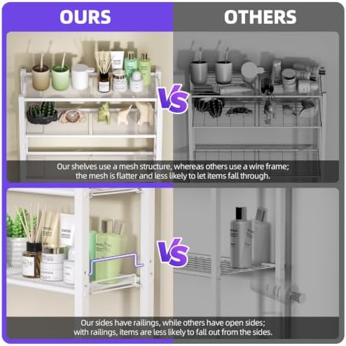 KMwisde 4 Tier Over The Toilet Storage, Bathroom Organizer Shelves with Adjustable Height, Above Toilet Storage Cabinet with Freestanding Rack, White - Image 6
