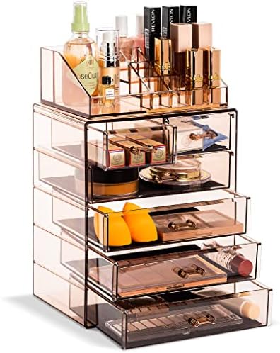 Sorbus Makeup Organizer, 6-Drawer Acrylic 2-Piece Set (Bronze Glow) by Sorbus