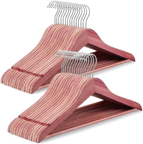 TOPIA HANGER 30-Pack American Red Cedar Wooden Hangers, Clothes Hangers for Closet, Wood Coat Hanger with Smooth Cut Notches, 360° Swivel Hook, Non-Slip Pants Bar-CT54C30 by TOPIAHANGER