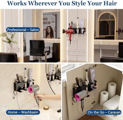 Qeke Hair Dryer Holder Wall Mounted, Blow Dryer Holder, Black - Image 5