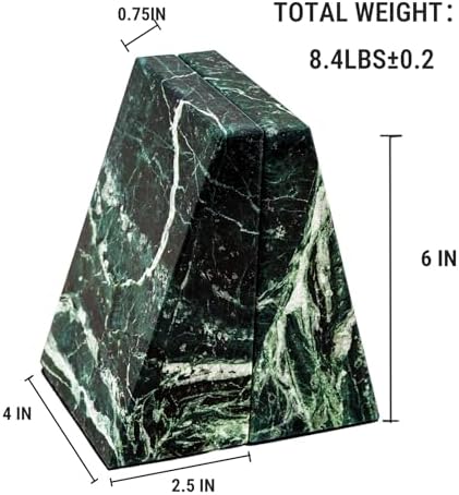 Natural Marble Bookends for Shelves,Office bookends for Heavy Books. Unique Brown Book Ends, Set of 2,Heavy Duty (Green) - Image 2
