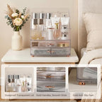 Makeup Organizer Countertop for Vanity with Lid and 2 Drawers, Clear White - Image 4