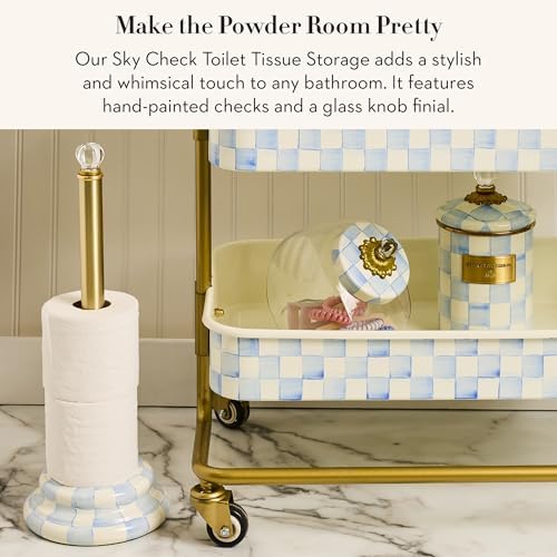 MACKENZIE-CHILDS Toilet Tissue Storage, Light-Blue-and-White Sky Check - Image 2