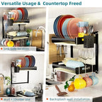 Hanging Wall Mounted Dish Drying Rack, Cutting Board Rack*1, Hook*4, Drain Tray*2, Apartment & RV Wall Mounted Dish Rack, Small Kitchen & Clean Countertop Solution, 2 Layers & 16“ long, Black - Image 3