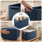 OIASKET 4Packs Natural Cotton Rope Storage Baskets for Organizing Toys, Clothes, Towels & Books, Soft Versatile Organizers for Shelves, Home Decorative Bins, 13''Lx9''Wx7.8''H, Blue - Image 3
