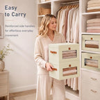 DIMJ Storage Bins with Lids - 5 Pack Front Opening Stackable Fabric Storage Boxes with Clear Window & Handles, Collapsible Closet Organizers for Clothes, Sweaters, Shelf Storage, Bedroom, Beige - Image 5