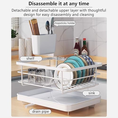 Dish Drying Rack for Kitchen Counter,Carbon Steel Sink Organization & Storage Essentials with Cutlery Holder (Black) - Image 2