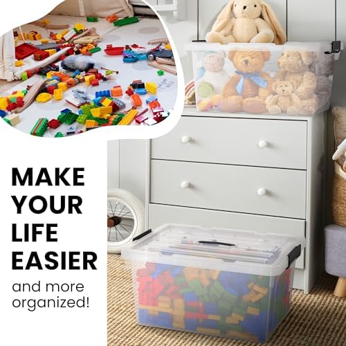 Lifetime Appliance Parts 4 PACK 91 Qt. Plastic Storage Bin Tote Organizing Container with Ultra Durable Lid & Secure Latching Buckles Stackable Extra Strength Clear w/Black Handle - Image 5