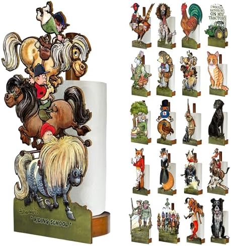 British Fun Toilet Roll Storage & Kitchen Towel Holder Wooden Stand | Thelwell Riding School | Novelty Kitchen & Bathroom Decor & Accessories | A Delightful Equestrian Home Gift for Girls & Women. by Looprints