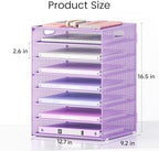 Lavatino 8-Tier Office Desk File Organizer, Letter Tray Paper Organizer with Handle, Including 5 Adjustable Slide Trays for Organizing Desktop Workspace Accessories and Supplies (Purple Metal Mesh) - Image 2