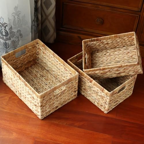KINGWILLOW Woven Natural Water Hyacinth Rectangular Organizer Basket, Small - Image 3