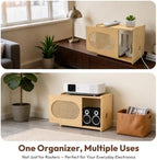 Natural Wood Router Box Hider with Rattan Doors, Tabletop Cable Management Cabinet to Hide Modem & Cords, Fits up to 11" H, 16"x10.4"x12" - Image 7