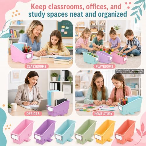 gisgfim 12 Pcs Non-Tip Book Bins with Stabilizer Wings (Pastel) - Image 6