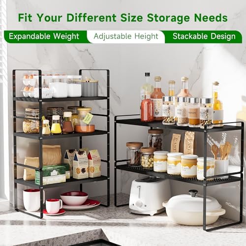 Expandable Cabinet Shelf Riser, Adjustable Cabinet Organizer, Black - Image 3